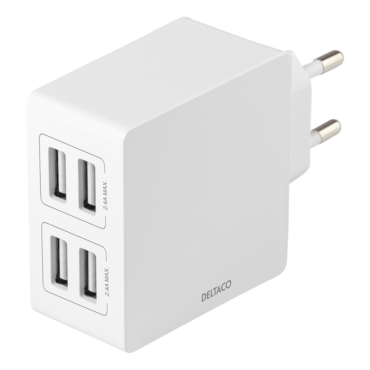 Deltaco Väggladdare, 4xUSB-A, 2.4A, 24W, vit