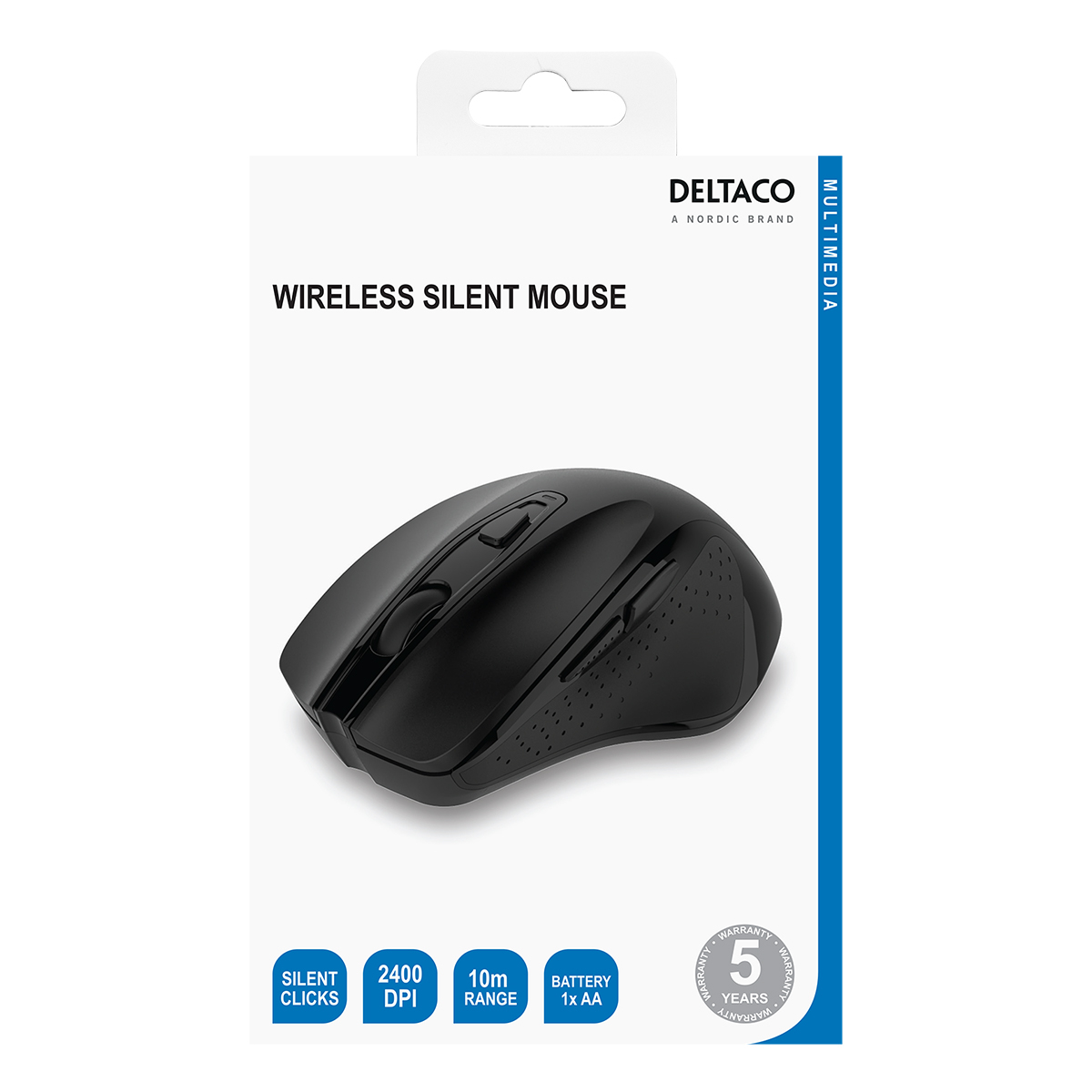 Deltaco Office Trådlös tyst mus, ergonomisk, 6 knappar, 500Hz