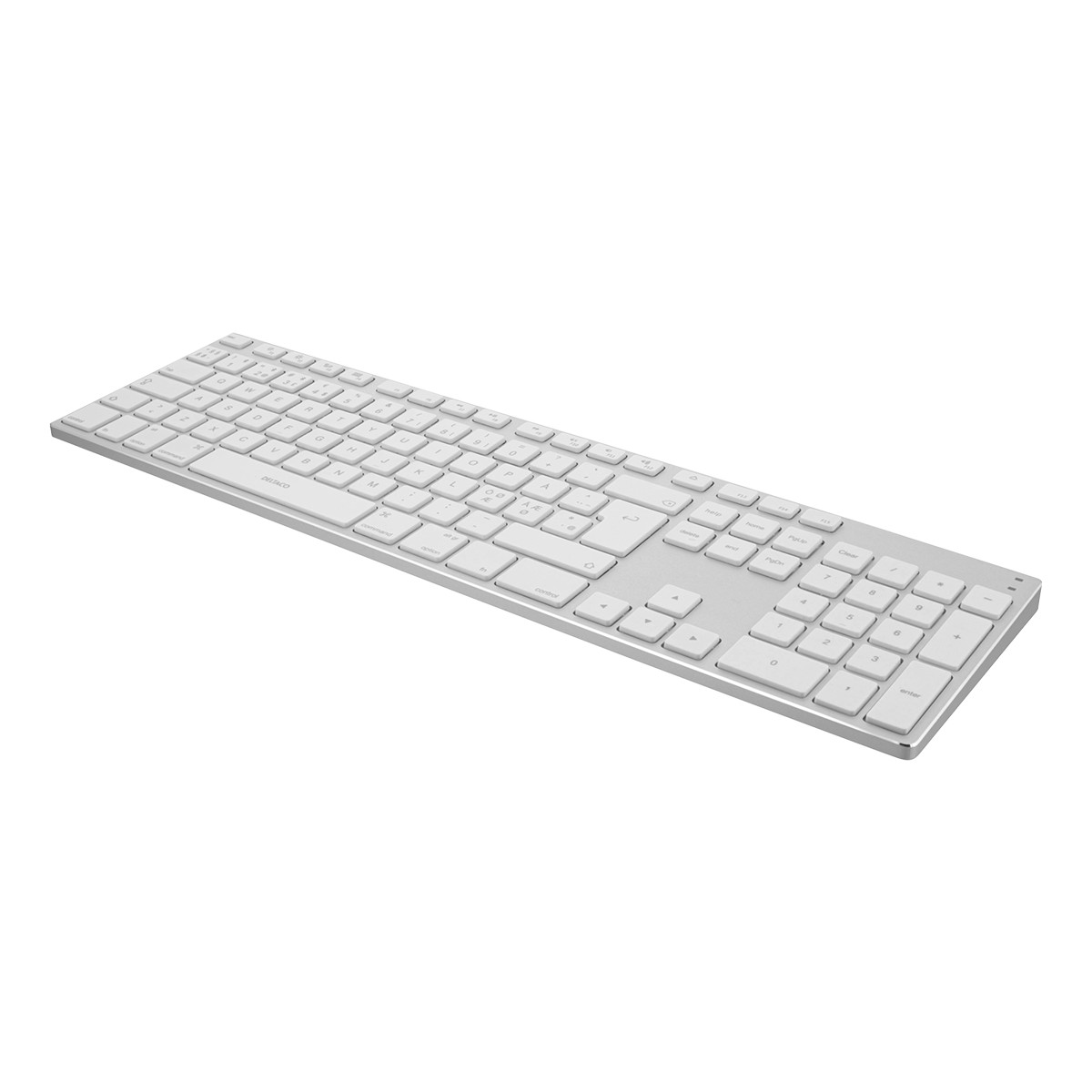 DELTACO fullsize bluetooth keyboard, aluminium, rechargeable battery,