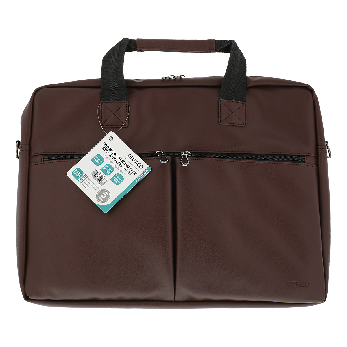 DELTACO Notebookväska upp till 15.6", frontfickor, PU-läder, brun