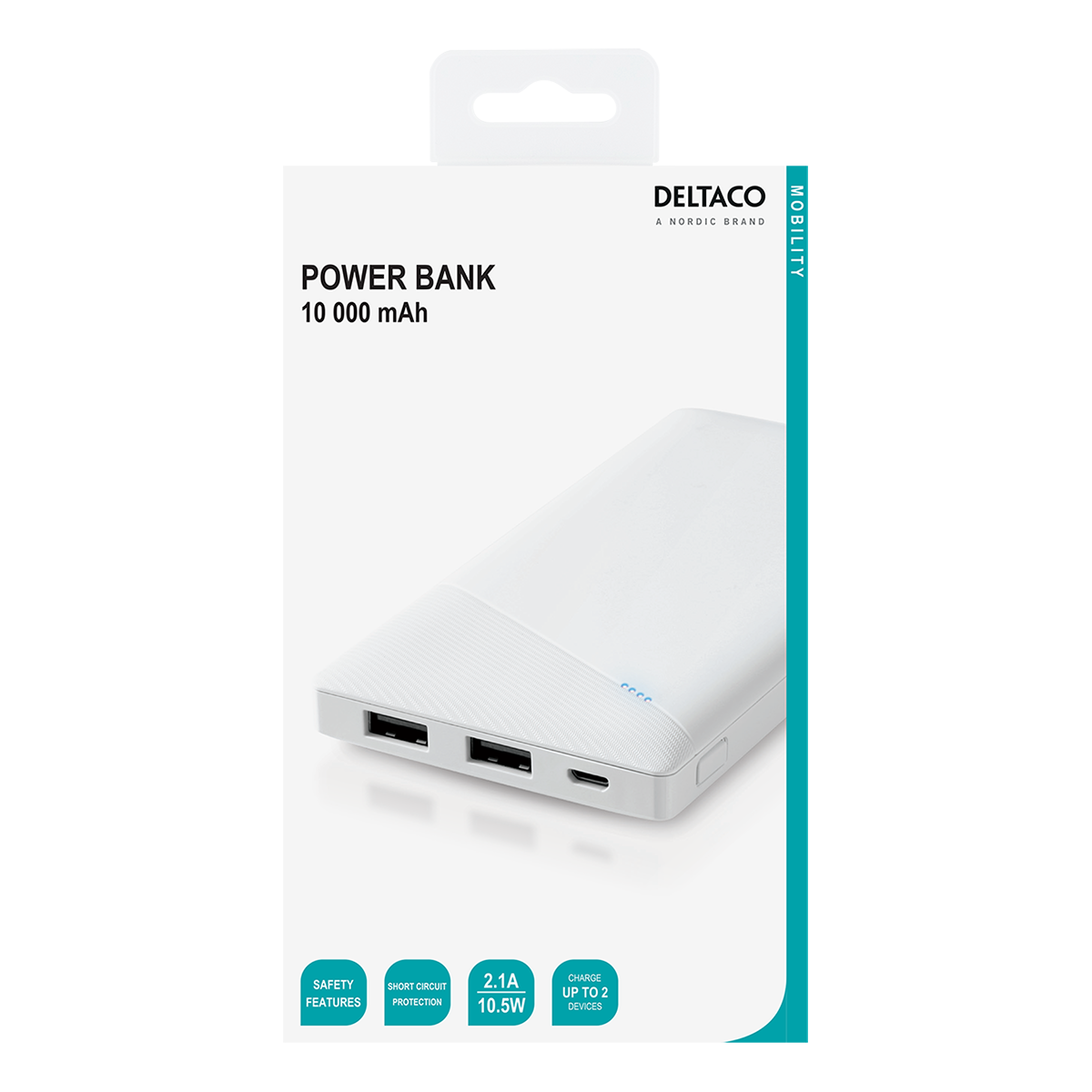 Deltaco Powerbank med 2xUSB-A, 10.000mAh