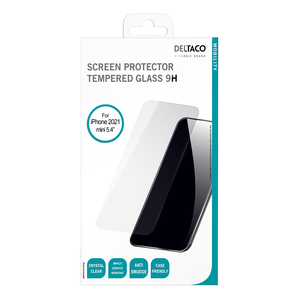Deltaco 2.5D skärmskydd till iPhone 13 Mini, härdat glas, 9H