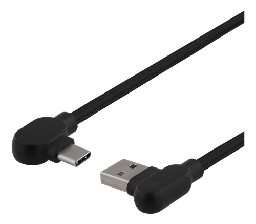 Deltaco vinklad USB-A till vinklad USB-C kabel, 0.5m