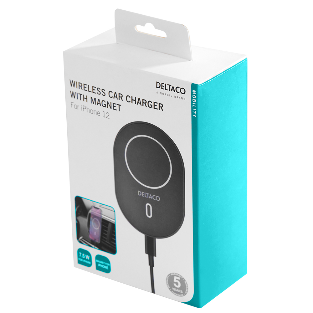 Deltaco trådlös billaddare med magnetisk snap, iPhone 12/13
