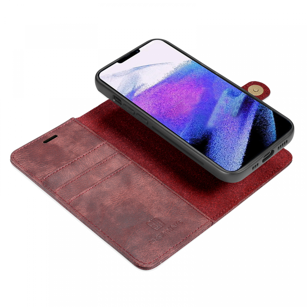 DG.MING Läderfodral med magnetskal, iPhone 13 Pro Max, röd