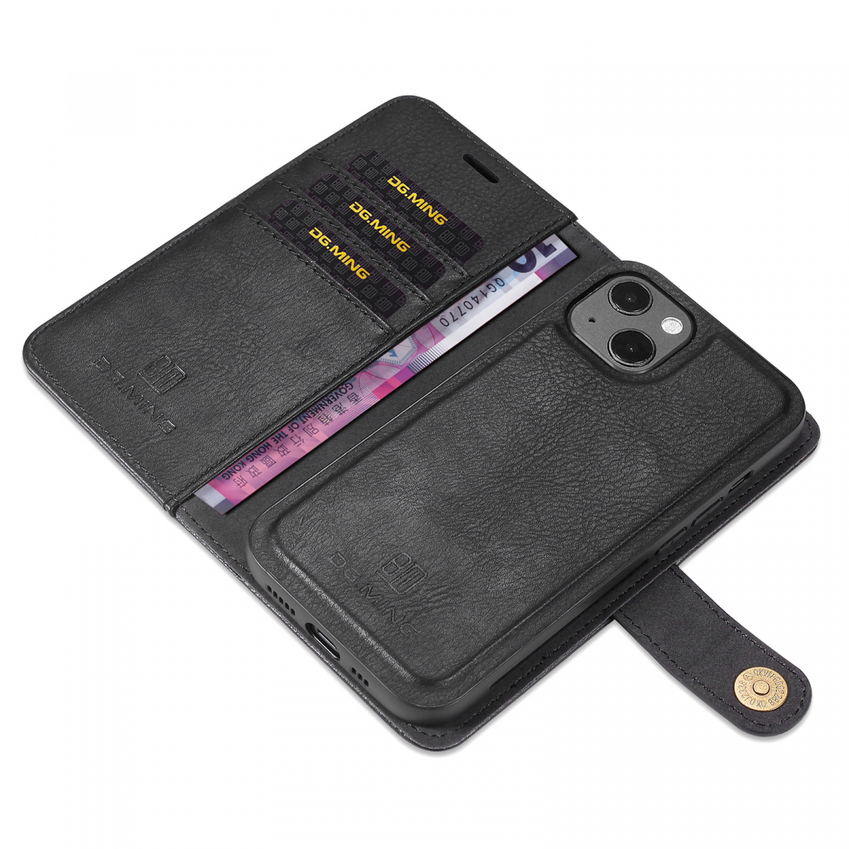 DG.MING Läderfodral med magnetskal, iPhone 13, svart