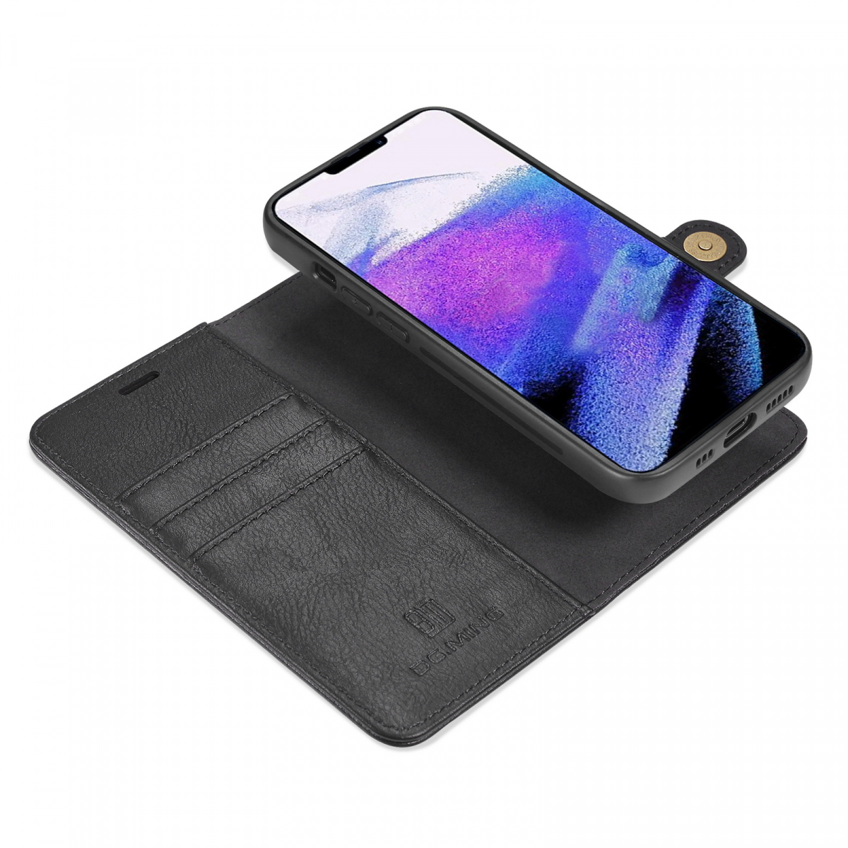 DG.MING Läderfodral med magnetskal, iPhone 13 Pro, svart