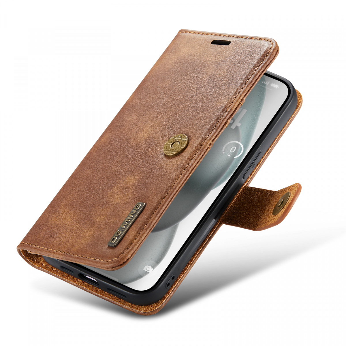DG.MING Läderfodral med magnetskal, iPhone 15 Plus, brun