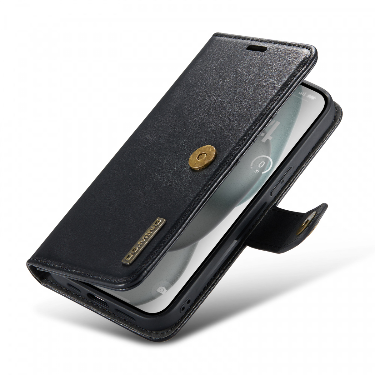 DG.MING Läderfodral med magnetskal, iPhone 15, svart