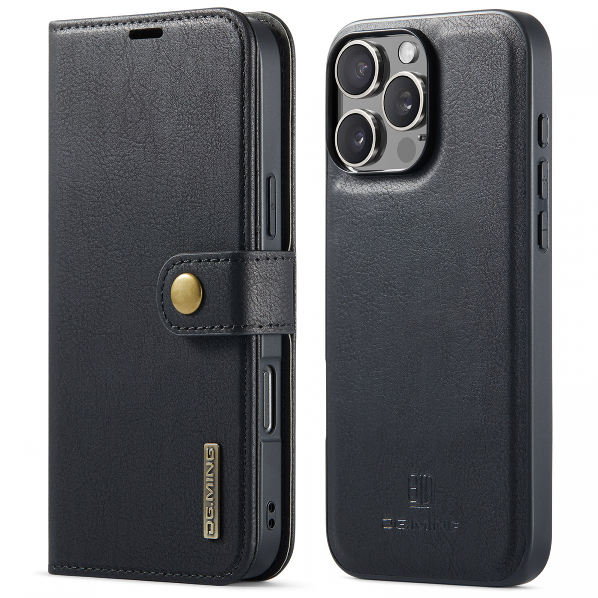 DG.MING Läderfodral med magnetskal, iPhone 16 Pro, svart