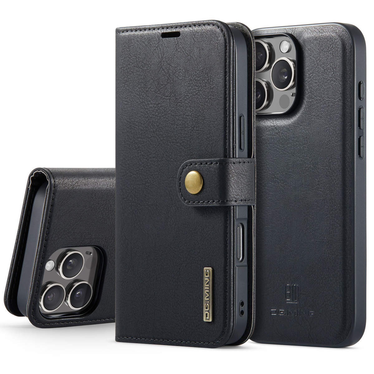 DG.MING Läderfodral med magnetskal, iPhone 16 Pro, svart