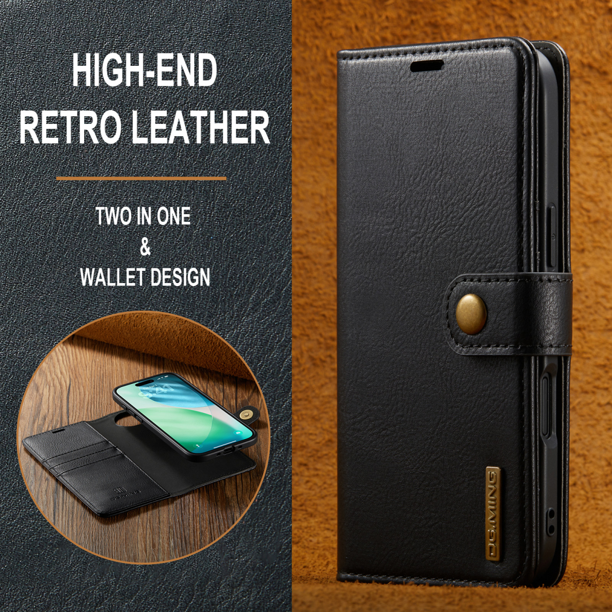 DG.MING Läderfodral med magnetskal, iPhone 17 Air, svart