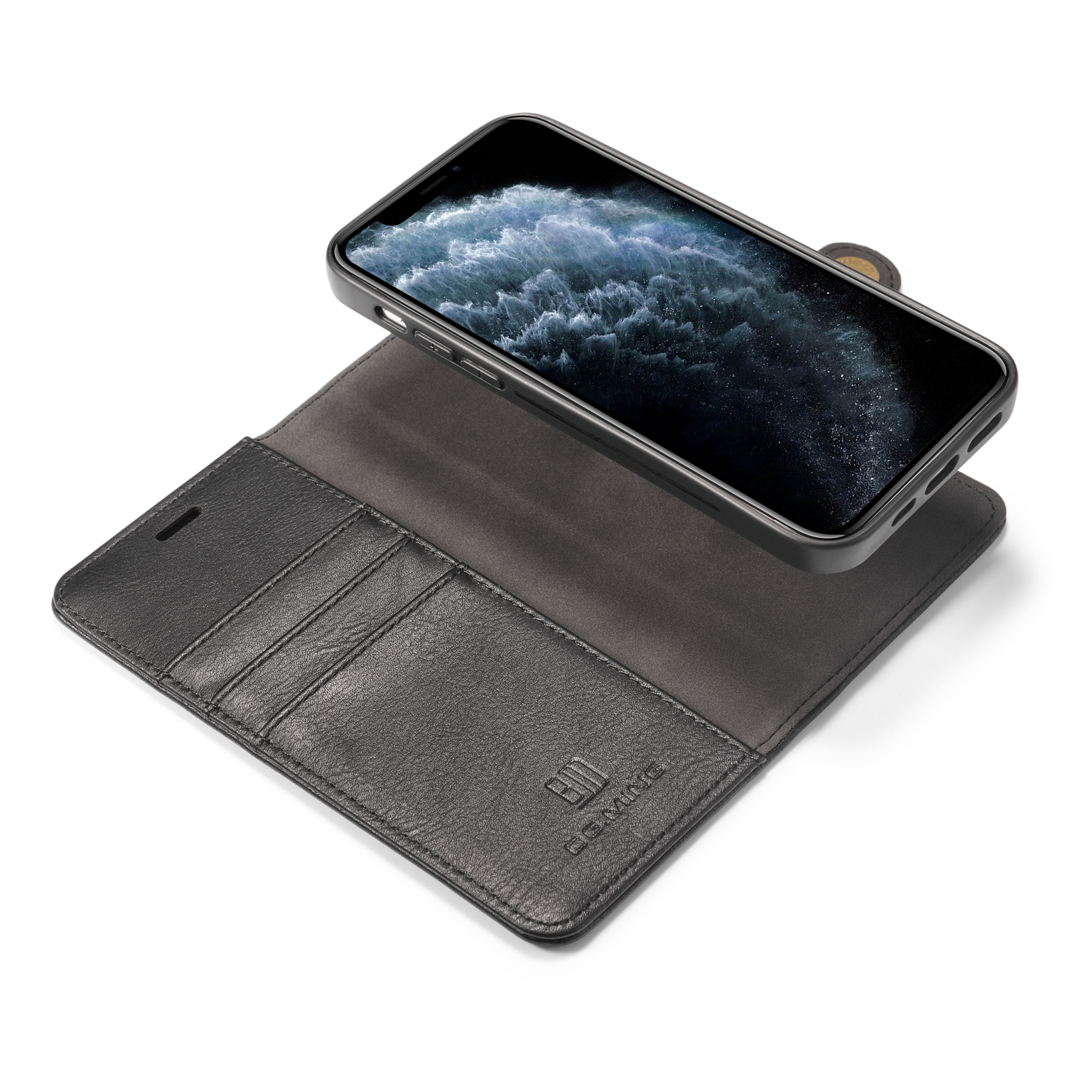DG.MING Läderfodral med magnetskal, iPhone 12/12 Pro, svart