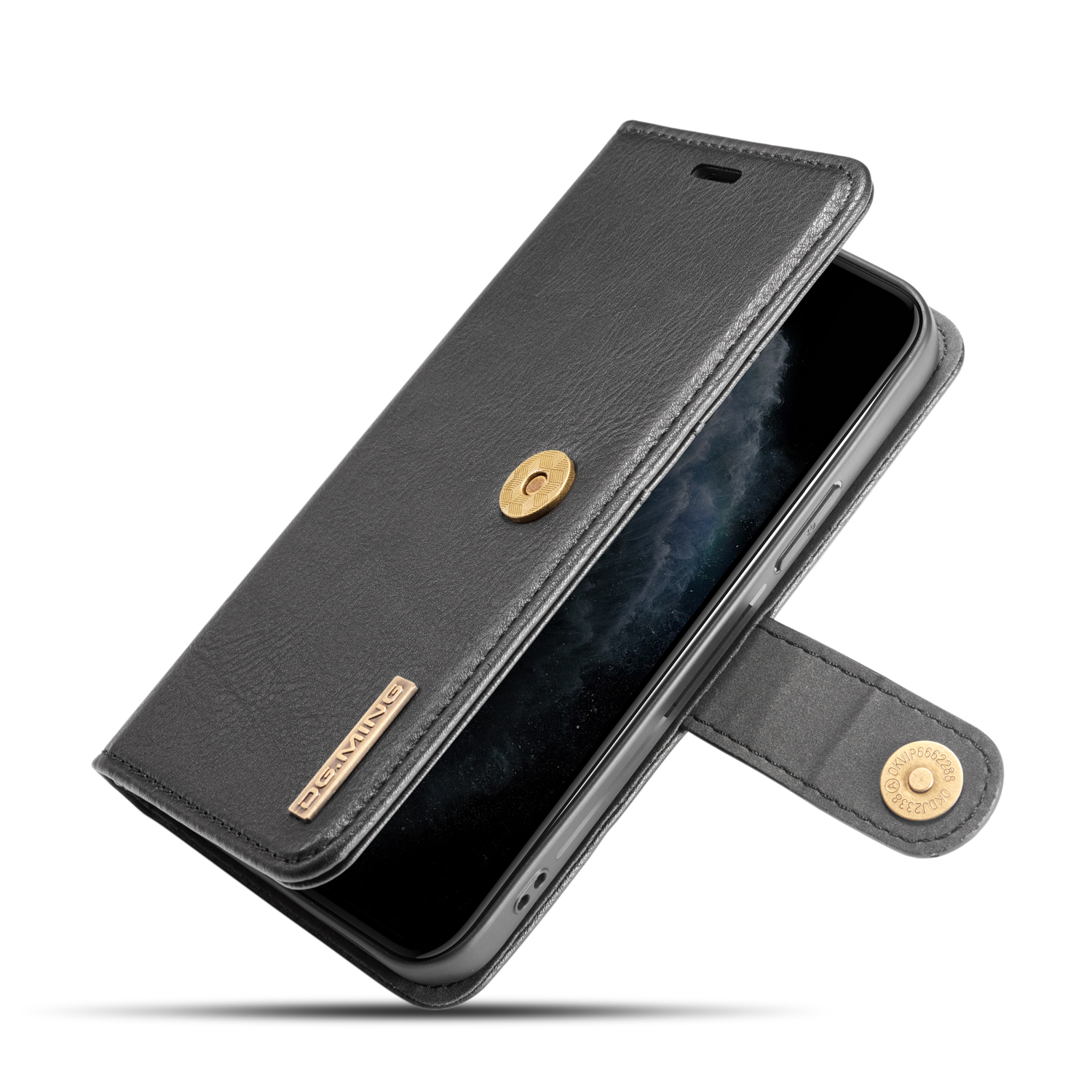 DG.MING Läderfodral med magnetskal, iPhone 12/12 Pro, svart