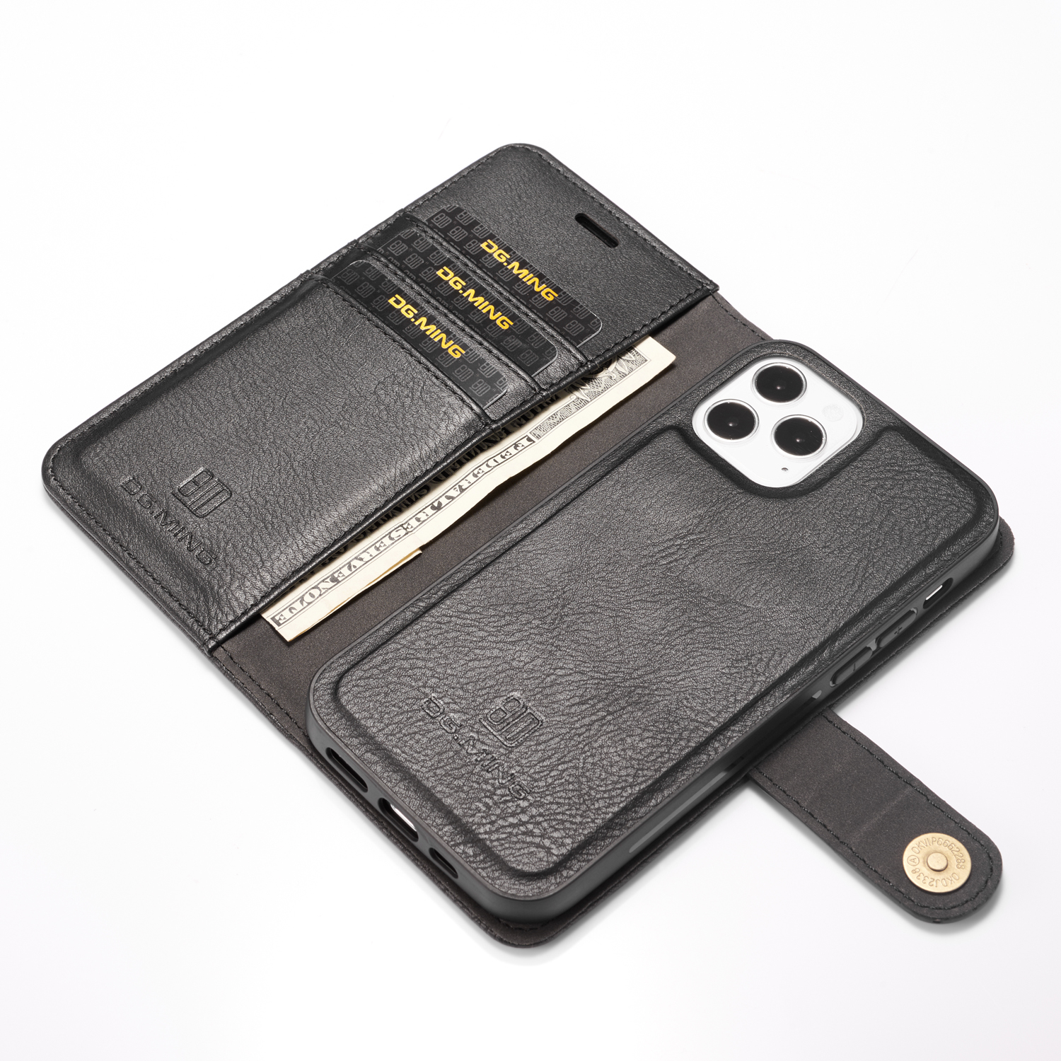 DG.MING Magnetic Flip Wallet+Back cover case, iPhone 12 Pro Max, black