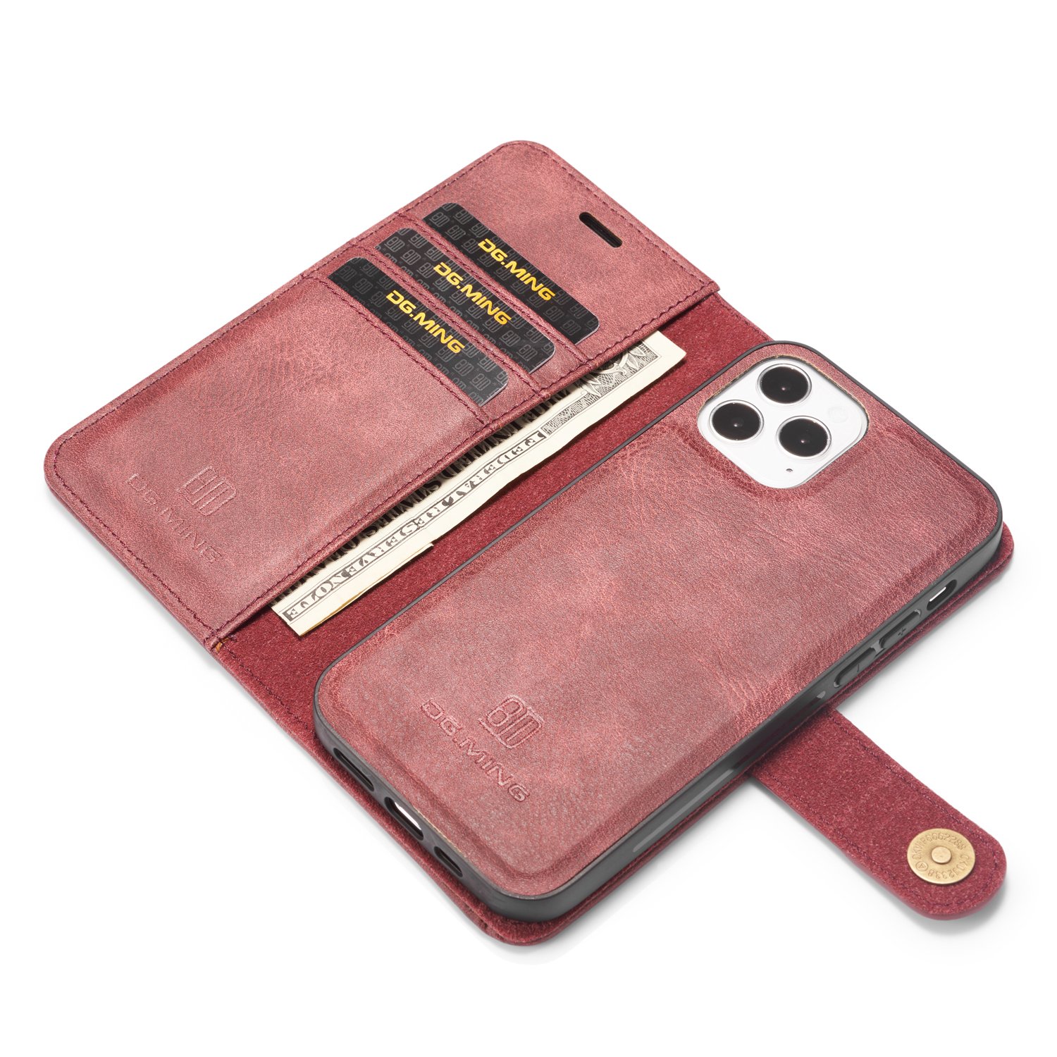 DG.MING Läderfodral med magnetskal, iPhone 12 Pro Max, röd