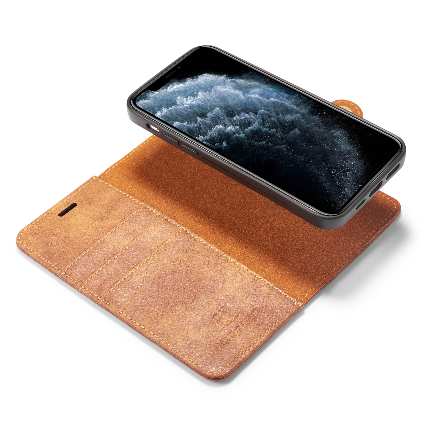 DG.MING Läderfodral med magnetskal, iPhone 12/12 Pro, brun