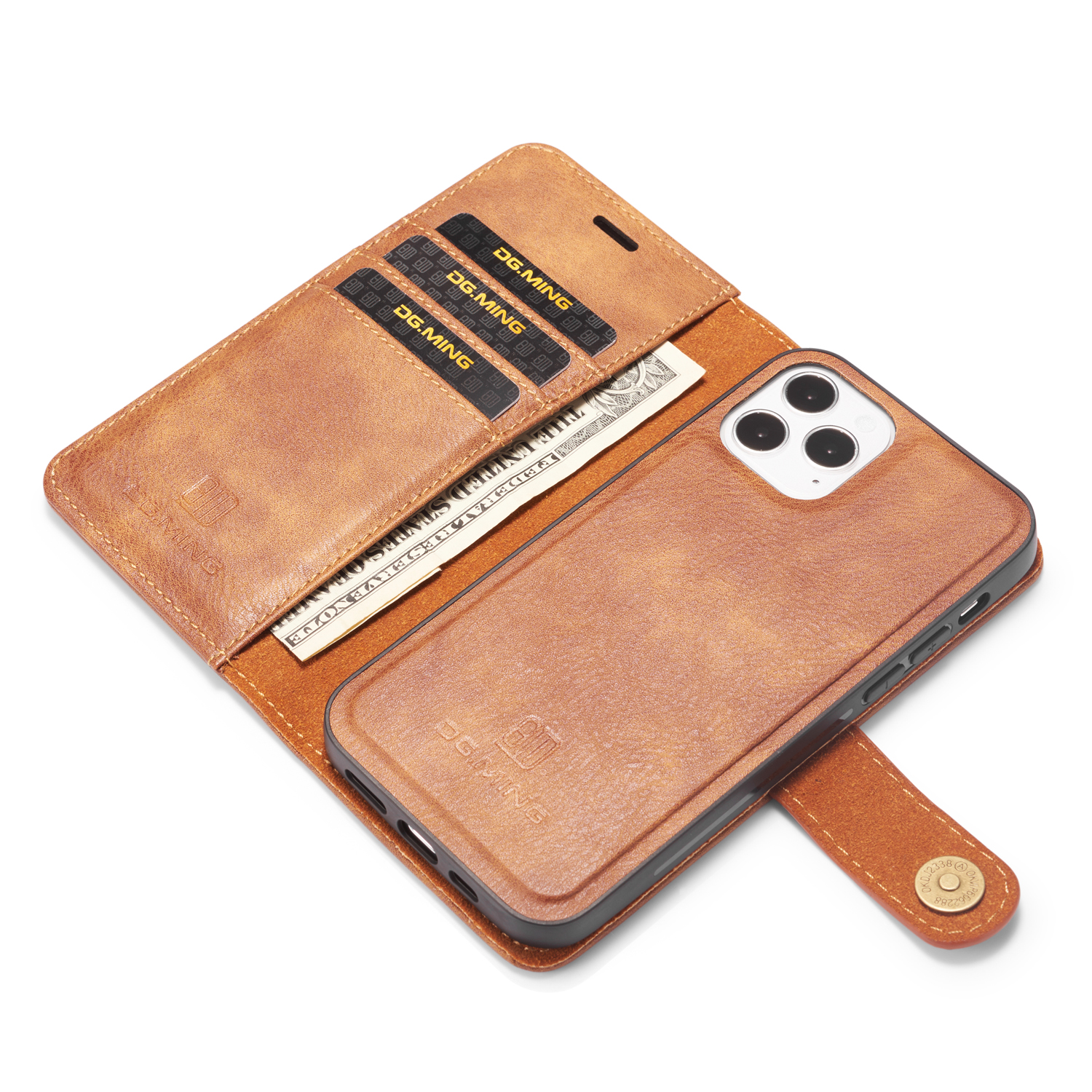 DG.MING Läderfodral med magnetskal, iPhone 12/12 Pro, brun