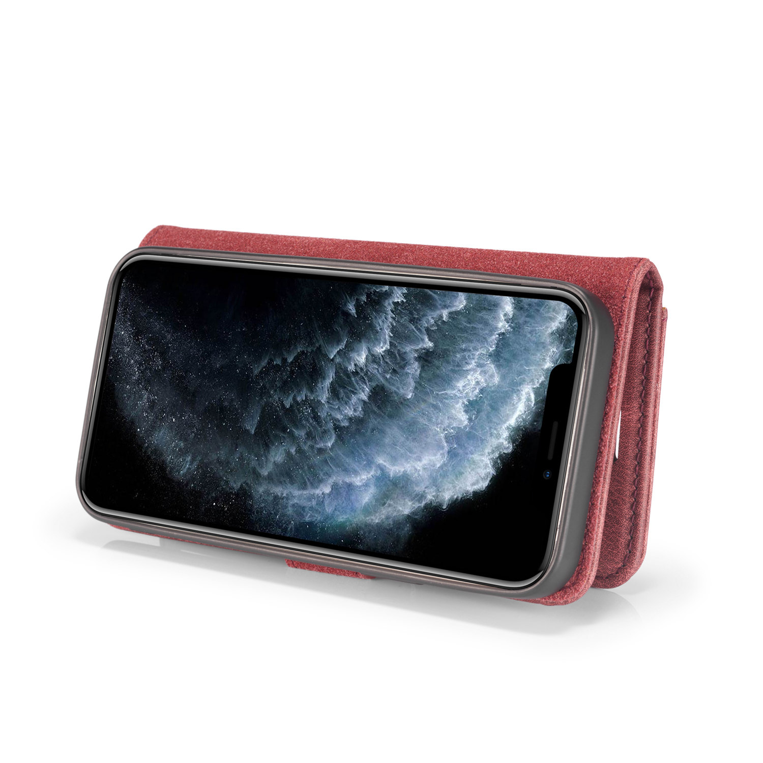 DG.MING Läderfodral med magnetskal, iPhone 12/12 Pro, röd