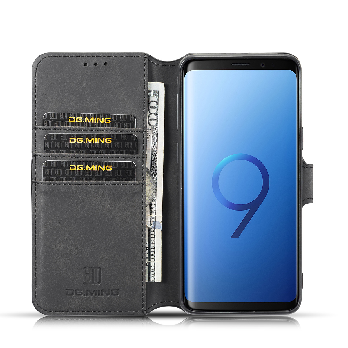 DG.MING Retro fodral, kortplats, ställ, Samsung Galaxy S9, svart