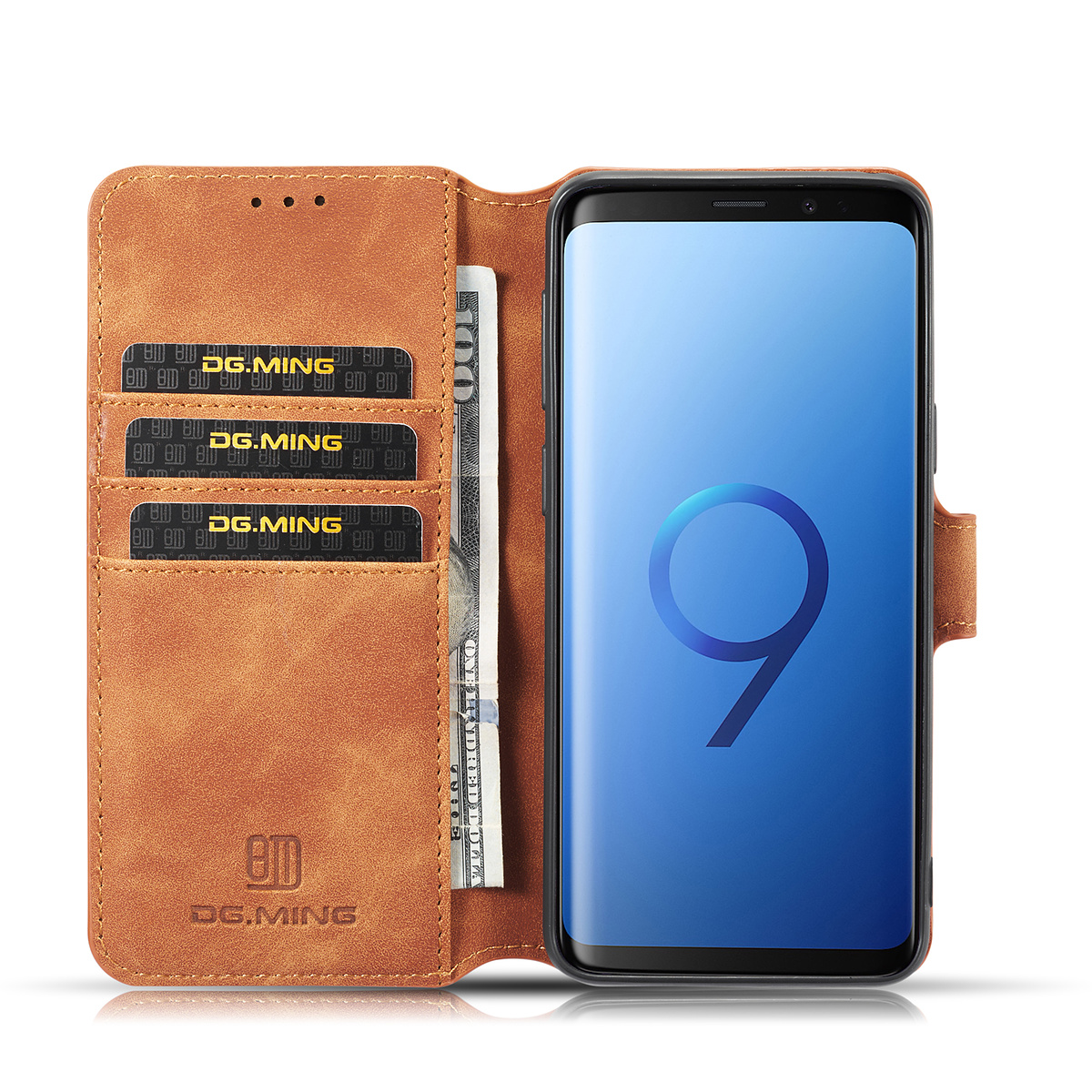 DG.MING Retro fodral med kortplats, ställ, Samsung S9, brun