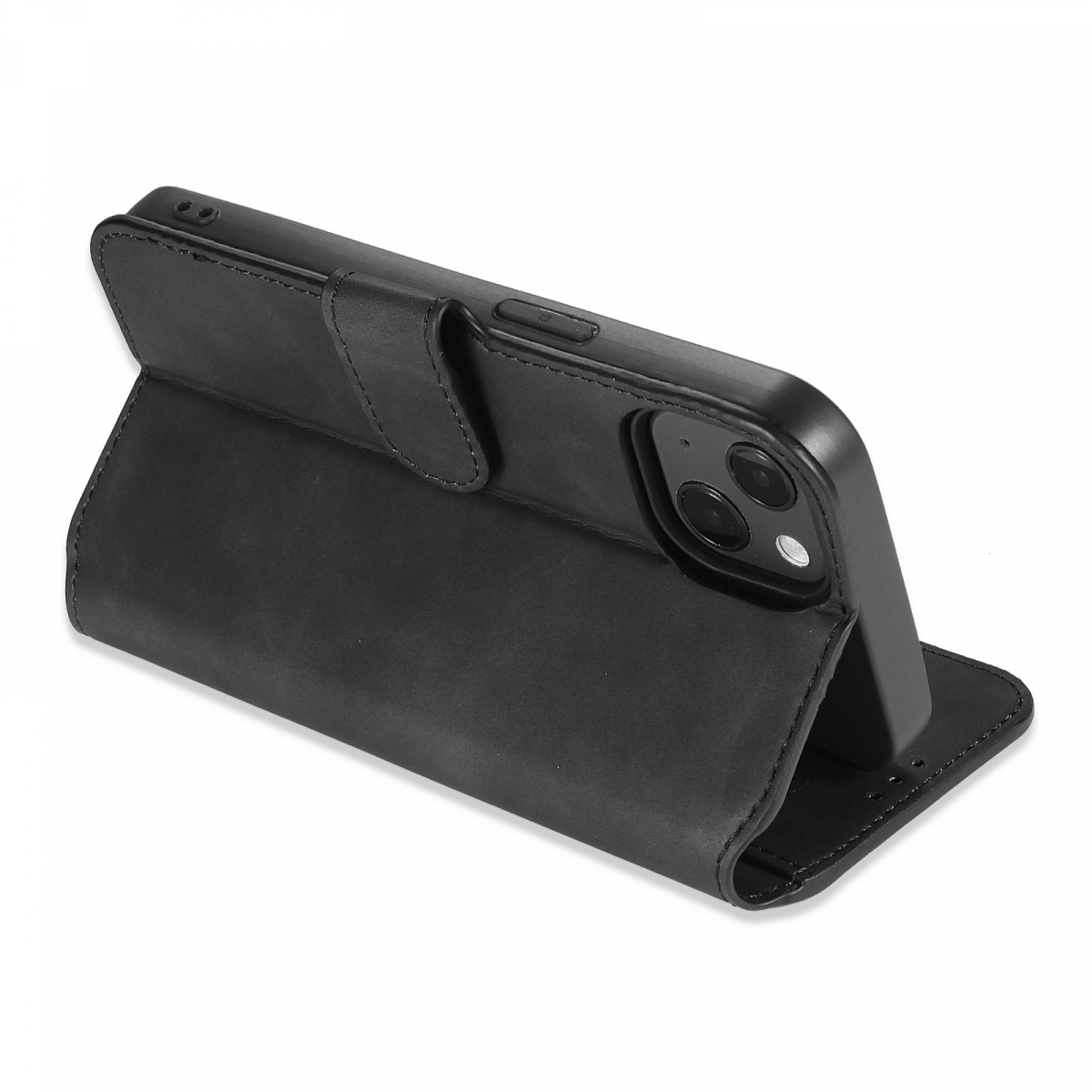 DG.MING Retro Style läderfodral ställ, iPhone 13, svart