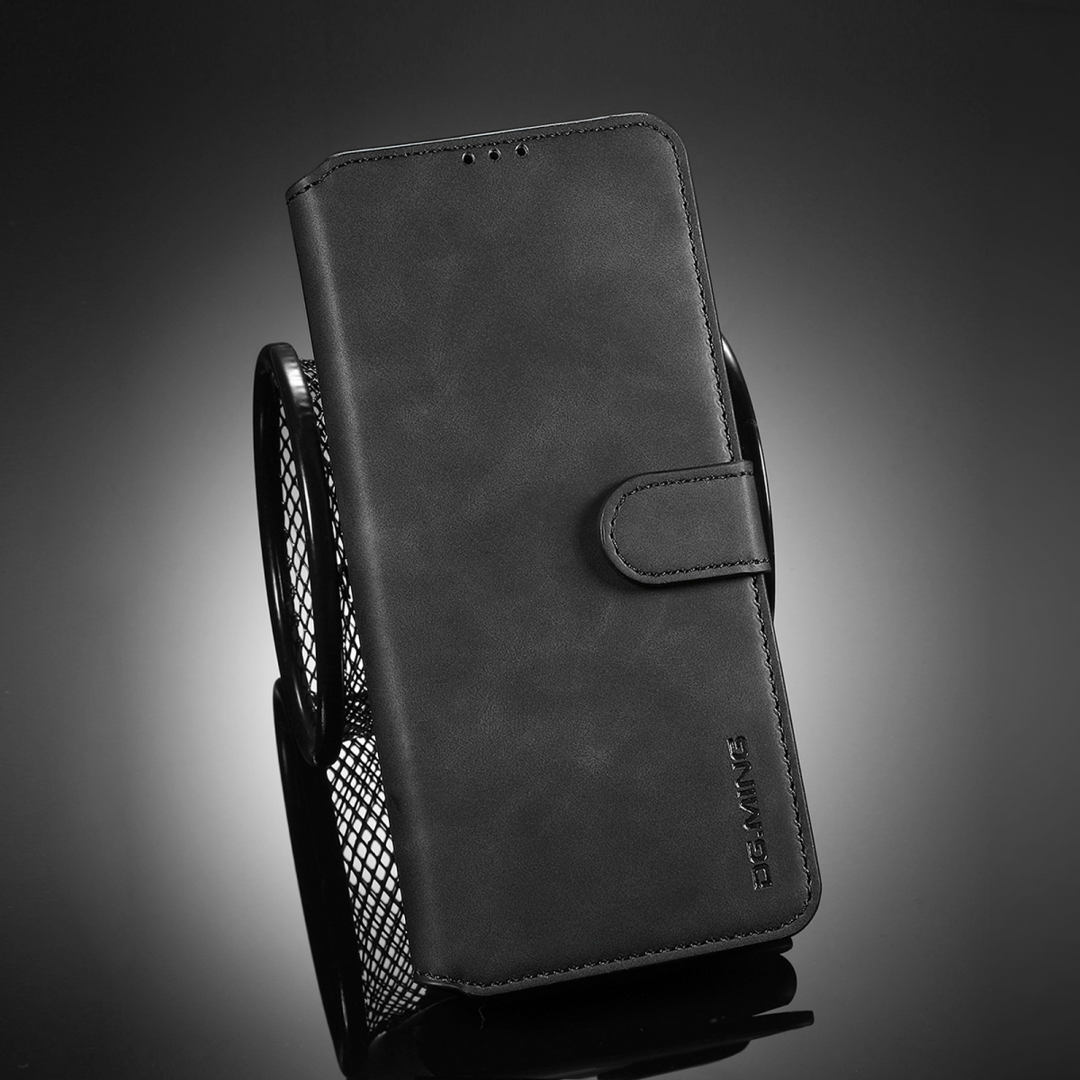 DG.MING Retro Style läderfodral ställ, iPhone 13 Pro, svart