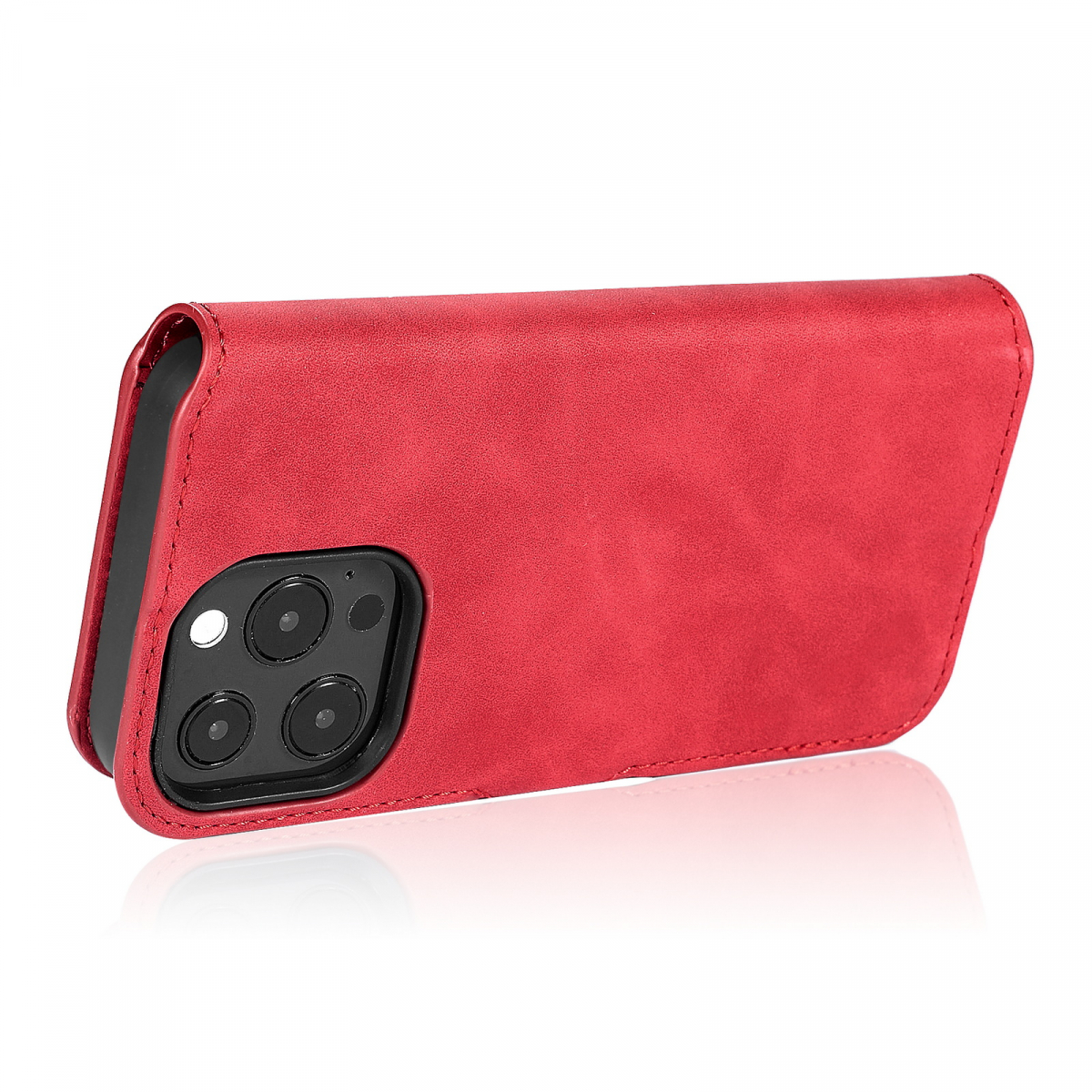 DG.MING Retro Style läderfodral ställ, iPhone 13 Pro, röd