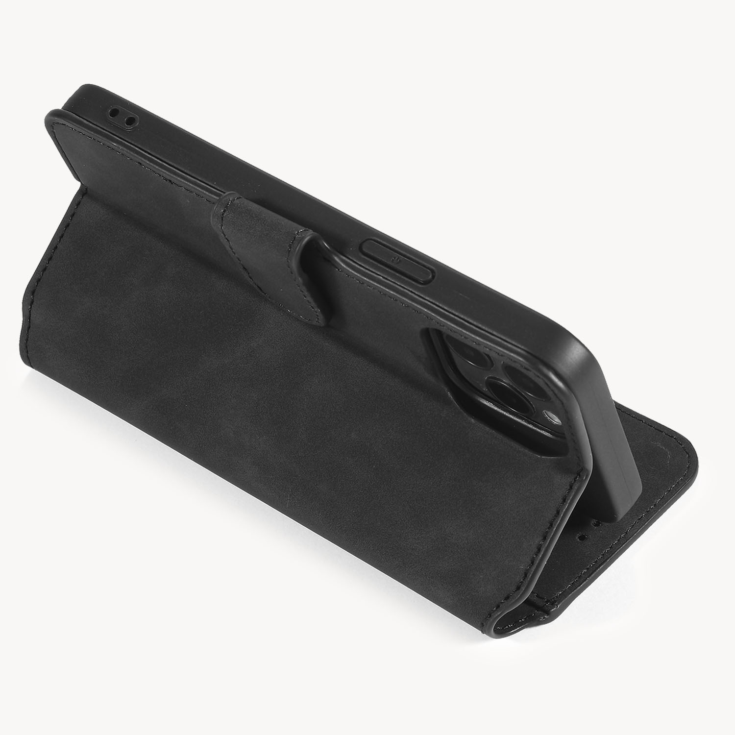 DG.MING Retro Style läderfodral ställ, iPhone 12/12 Pro, svart