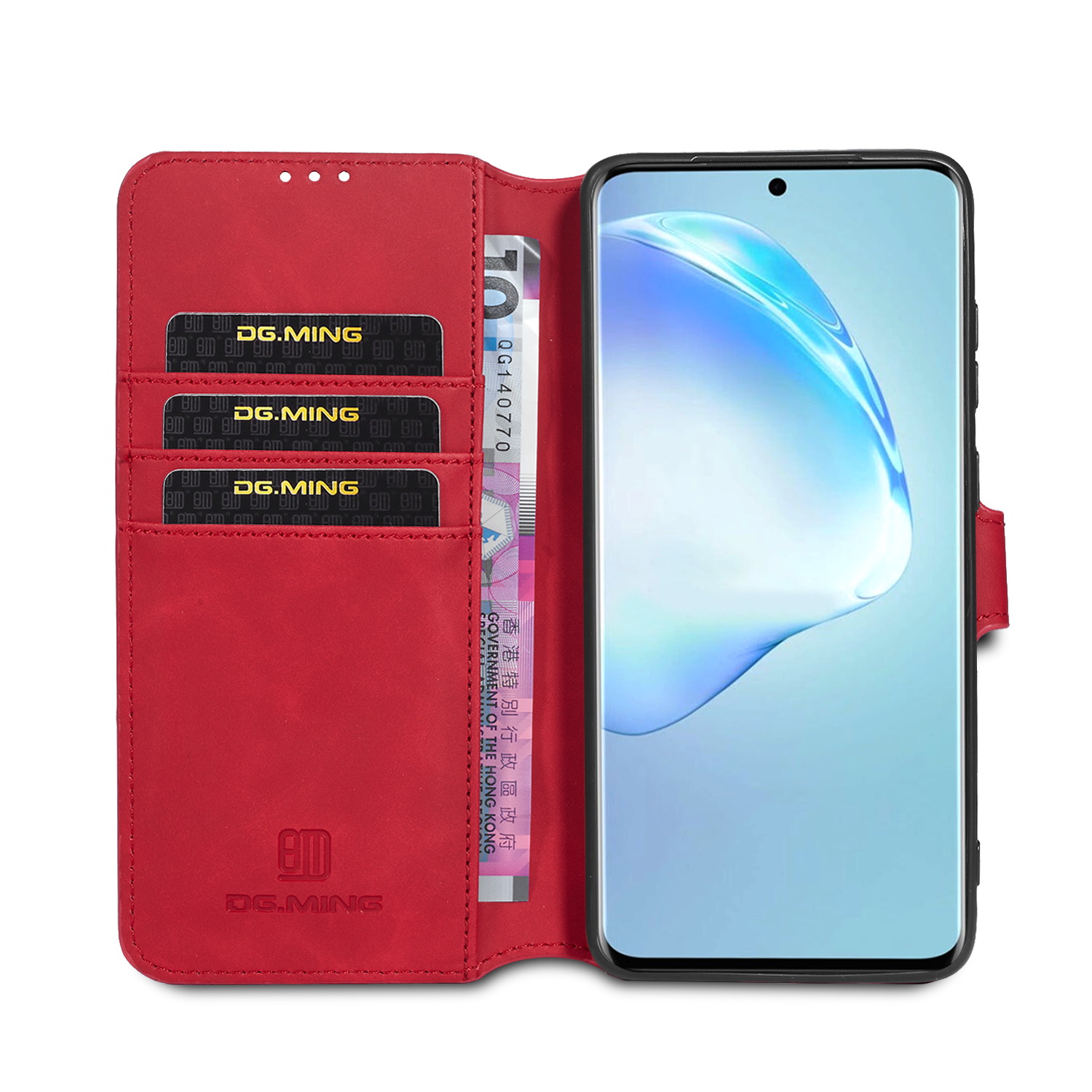 DG.MING Retro fodral kortplats, ställ, Samsung Galaxy S20, röd