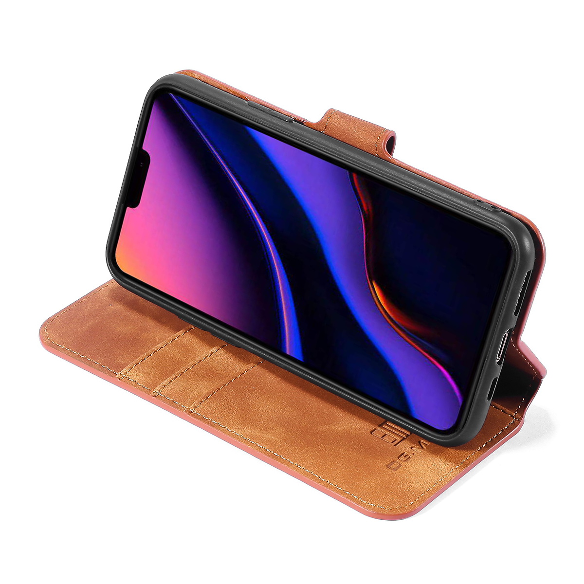 DG.MING Retro läderfodral med ställ till iPhone 11 Pro, brun