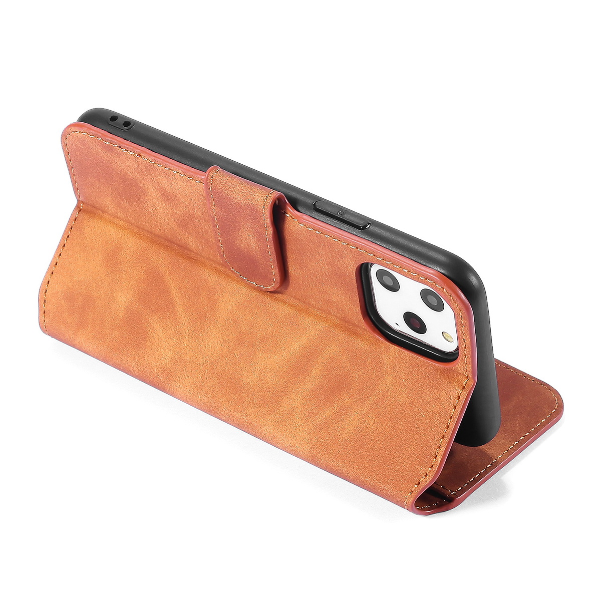 DG.MING Retro läderfodral med ställ till iPhone 11 Pro, brun
