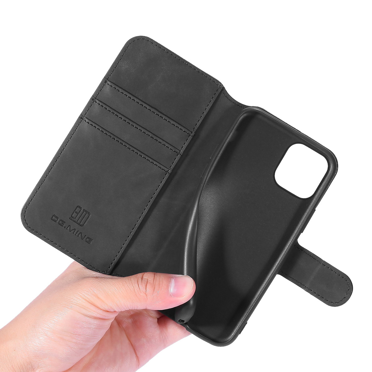 DG.MING Retro läderfodral med ställ till iPhone 11 Pro, svart