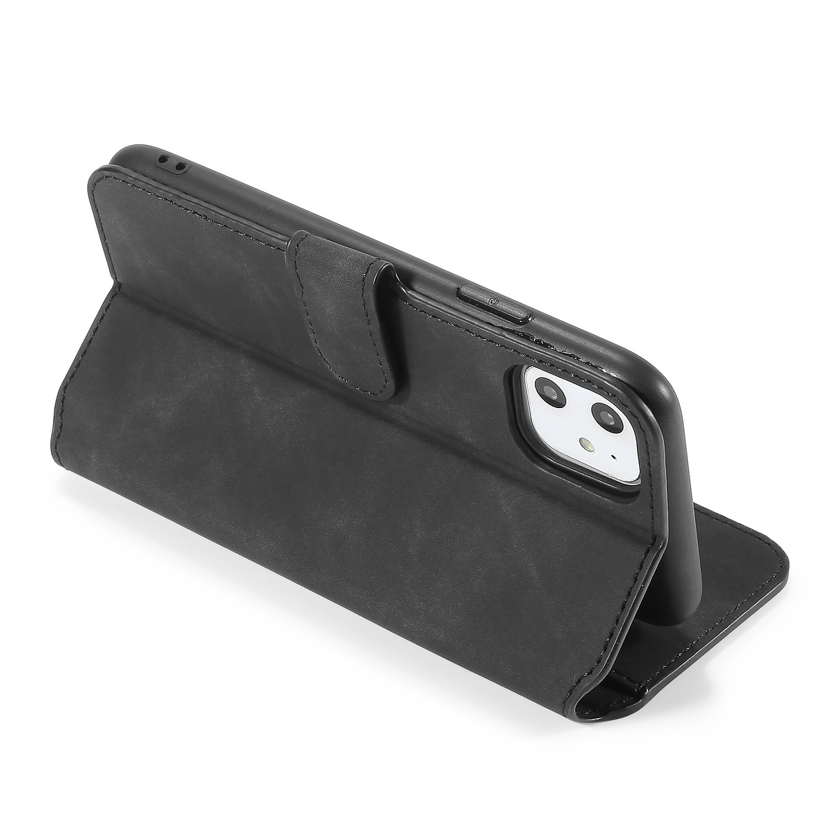 DG.MING Retro läderfodral, ställ/kortplats, iPhone 11, svart