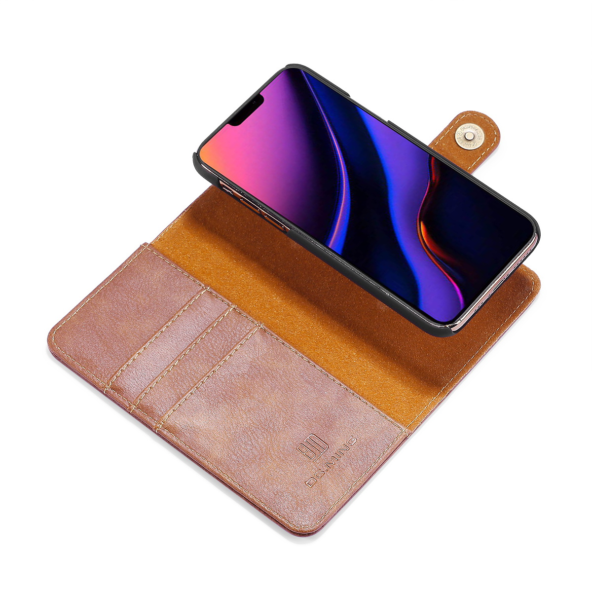 DG.MING fodral med magnetskal & ställ, iPhone 11 Pro, brun