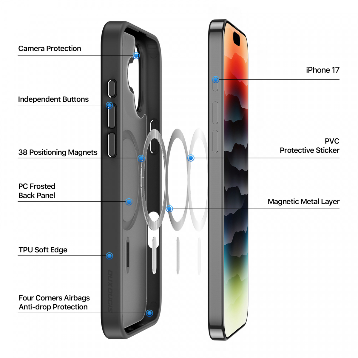 Dux Ducis Luxury magnetiskt skal till iPhone 17, svart