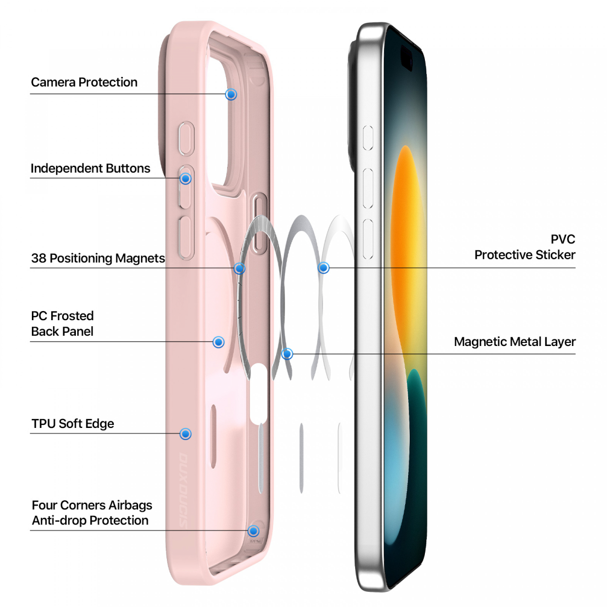 Dux Ducis Luxury magnetiskt skal till iPhone 17 Pro Max, rosa