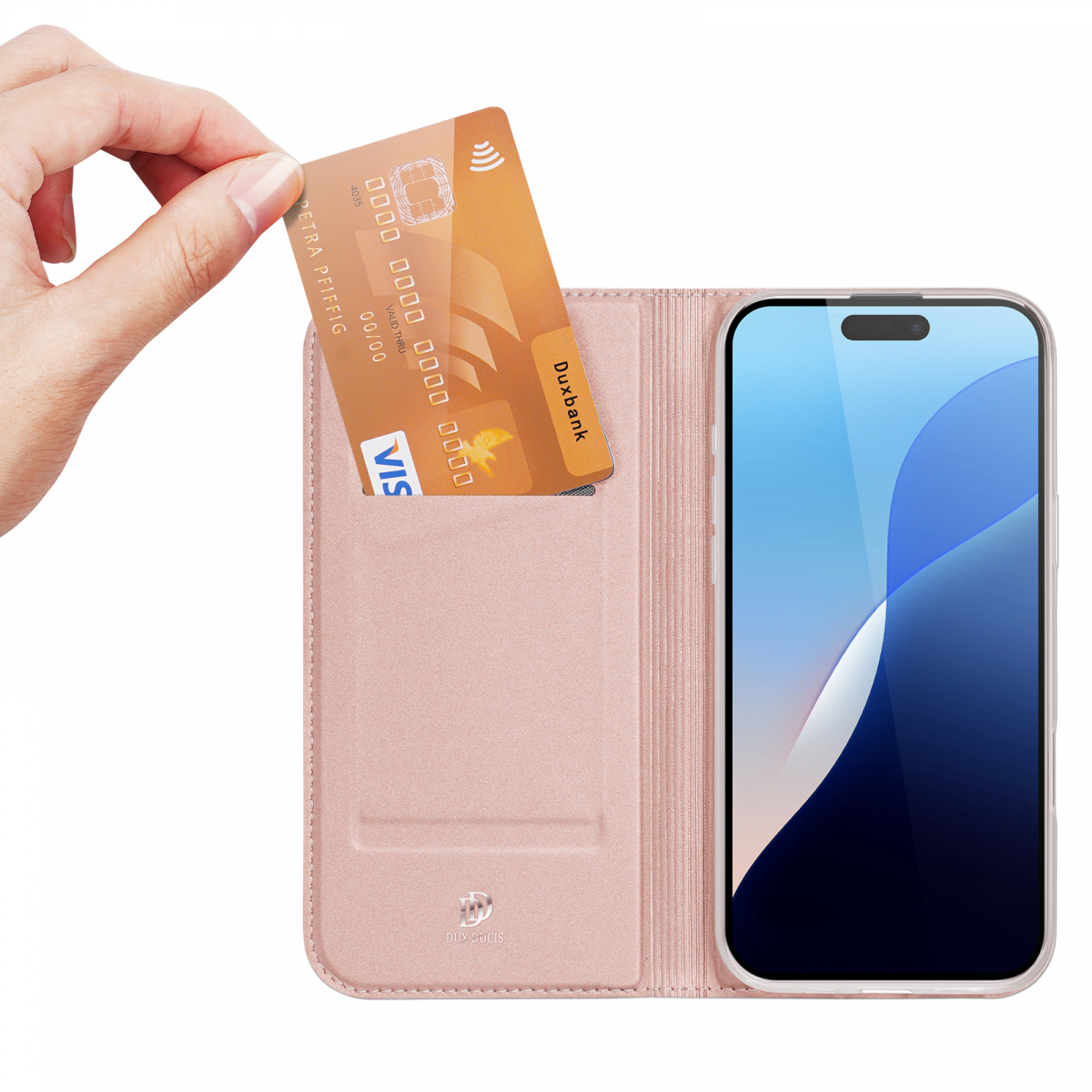 DUX DUCIS Skin Pro Series läderfodral, iPhone 16 Pro, rosa