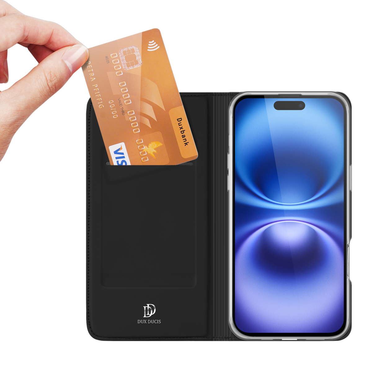 DUX DUCIS Skin Pro Series läderfodral, iPhone 16 Plus, svart