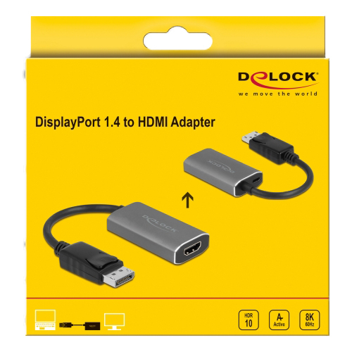 Delock Active DisplayPort 1.4 till HDMI 8K-Adapter, HDR, grå