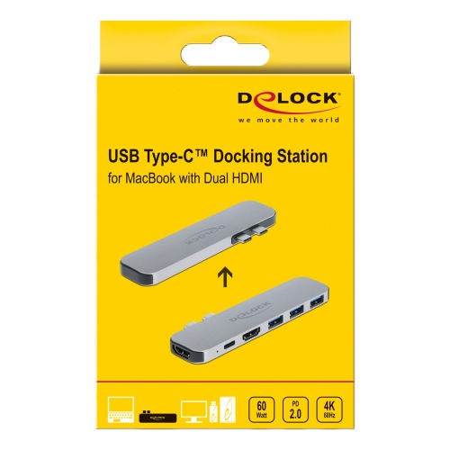 Delock Dockningsstation till MacBook Dual, HDMI 4K/PD/Hub, grå
