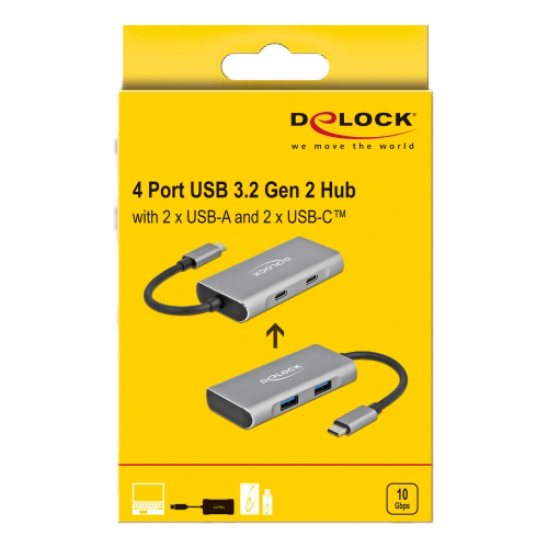 Delock External USB 3.2 Gen 2 USB-C hubb, 2xUSBA+2xUSBC, 7.5W