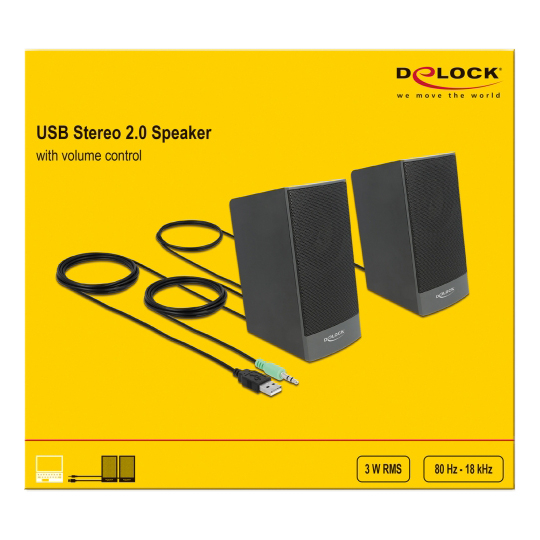 Delock USB Stereo 2.0-högtalare med 3.5mm stereo-jack, 3W, 2st