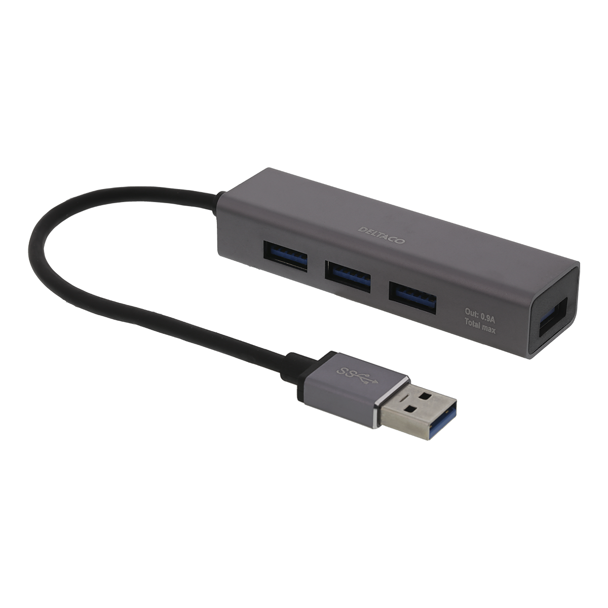 Deltaco, 4 Port hub, USB 3.1, rymdgrå