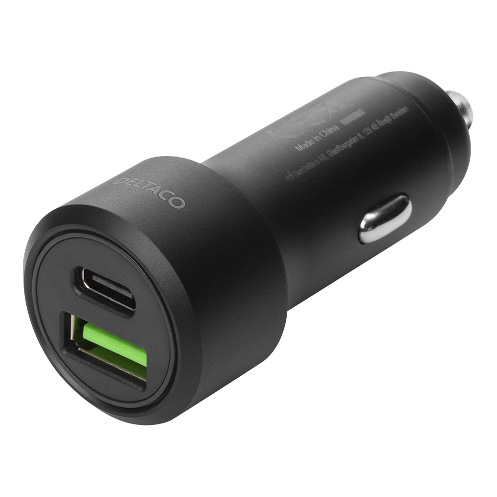 Deltaco Billaddare med USB-C+USB-A, PD, 36W, svart