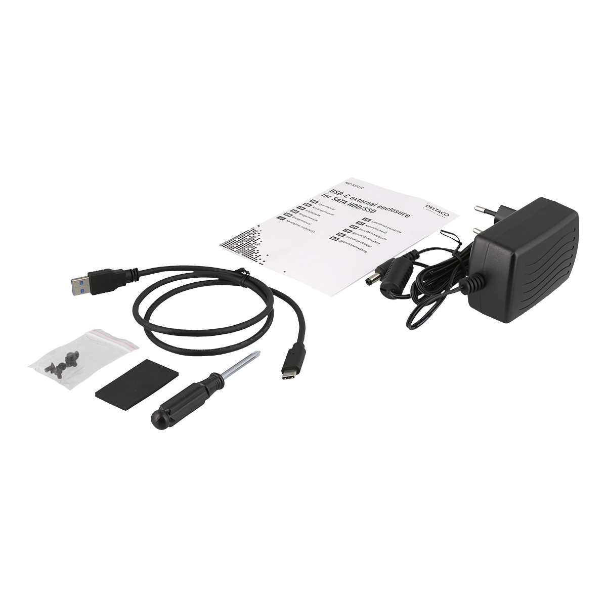 Deltaco Externt 3,5" hårddiskkabinett, USB-C, USB 3.1, 10 Gbps