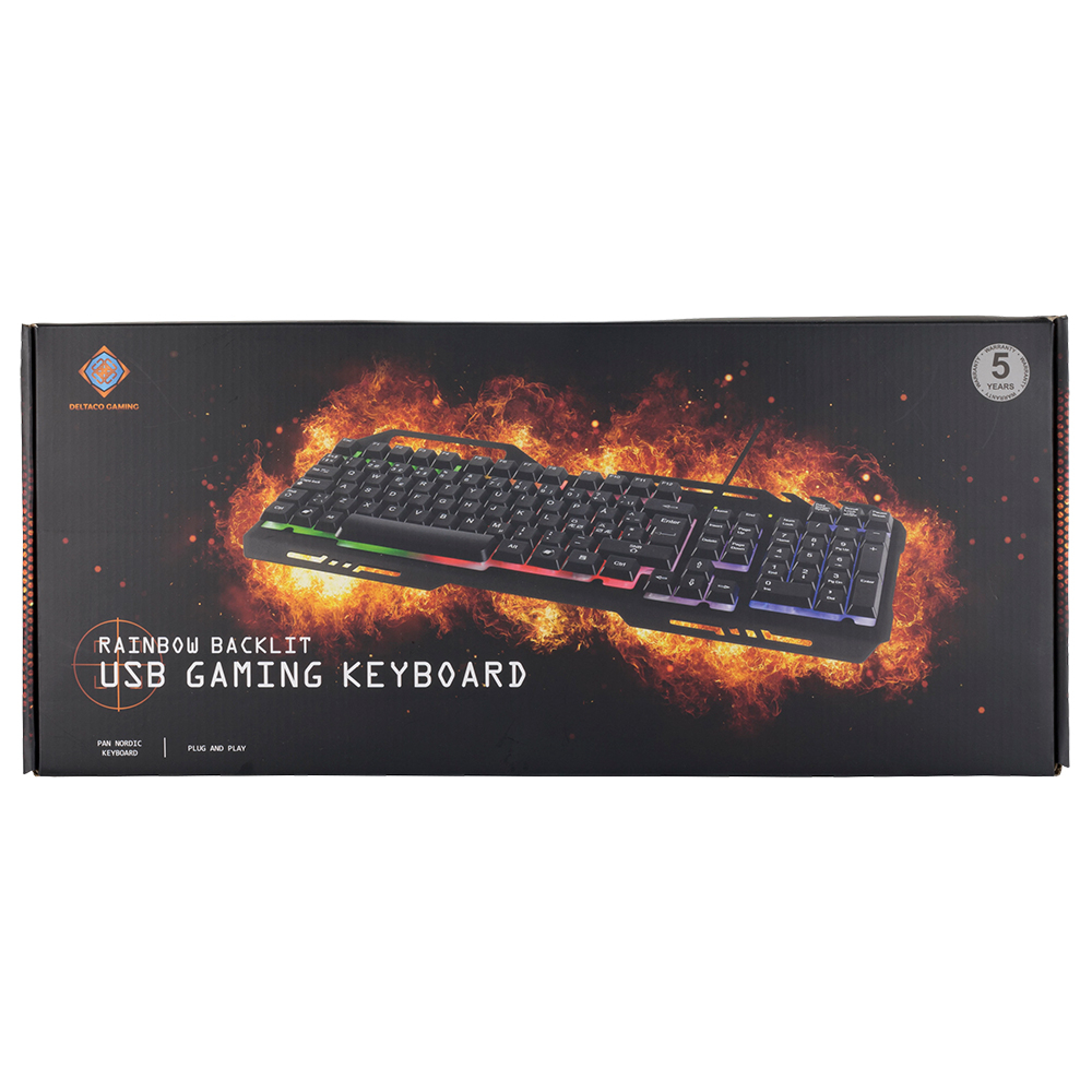 Deltaco GAMING RGB-belyst tangentbord, metallram, USB, svart