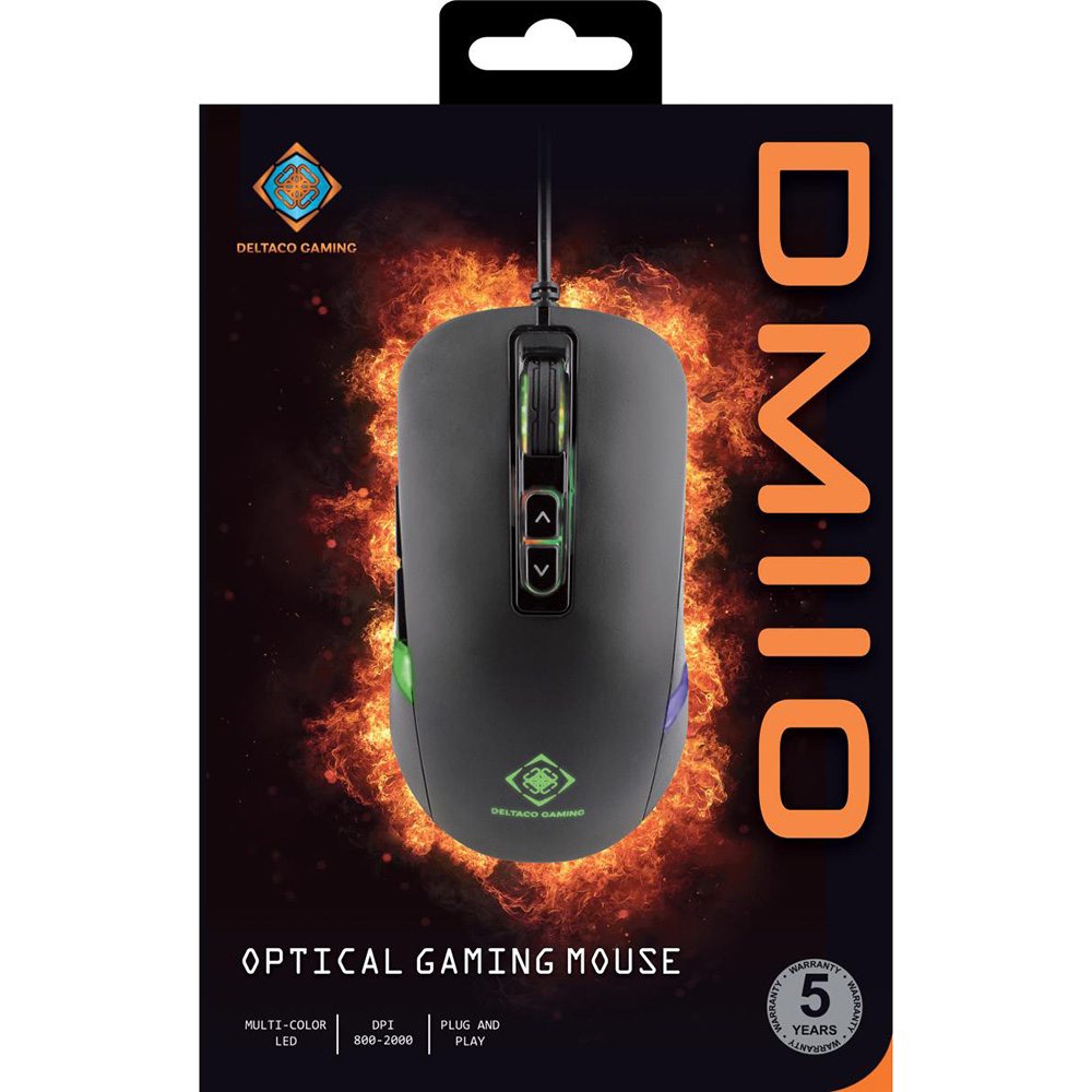 Deltaco GAMING optisk mus, 7 knappar, "breathing" LEDs, svart