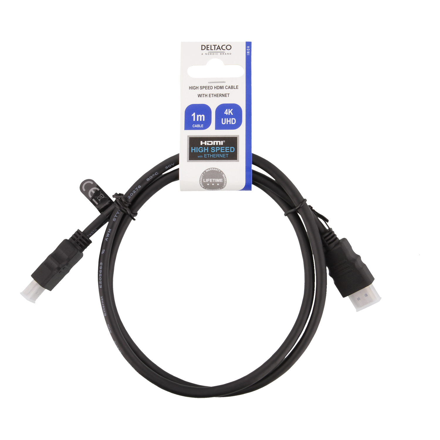 Deltaco HDMI kabel, CCS, High Speed, Ethernet, 1m, svart