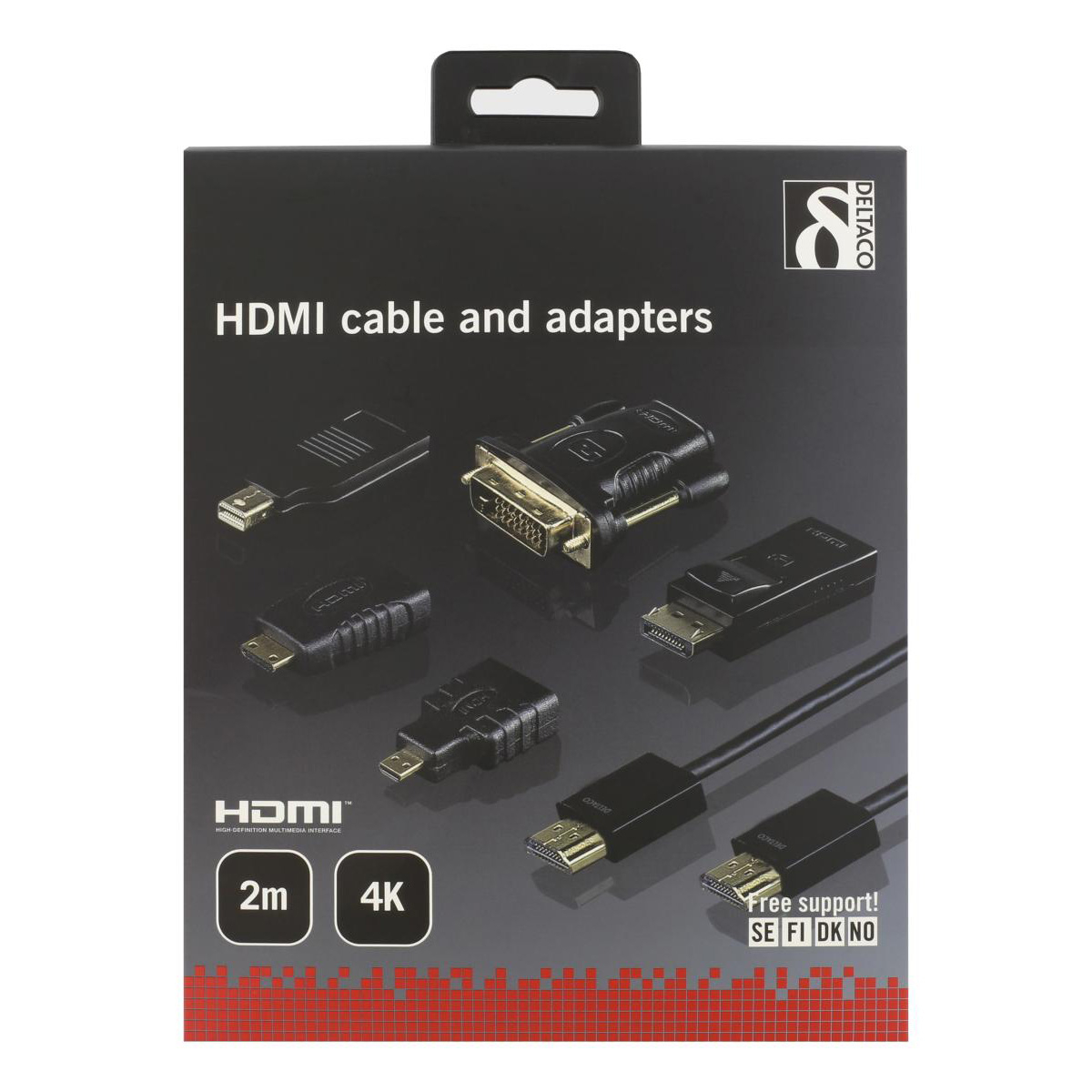 Deltaco HDMI/DisplayPort/DVI adapter kit, HDMI-kabel 2m, UltraHD
